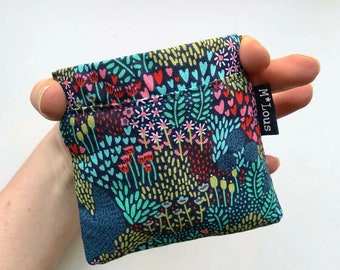 small coin pouch blue coin wallet pinch purse squeeze wallet flowered pattern change wallet boho bohemian travel pouch byMlous minimalist