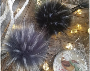 Black, Gray Pom poms, faux fur, large and fluffy, luxury quality. Made to order in 1-2 days. LIMITED.