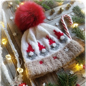 Knitting Pattern Pdf Jingle Gnomes Hat in Aran Yarn. Sizes | Etsy