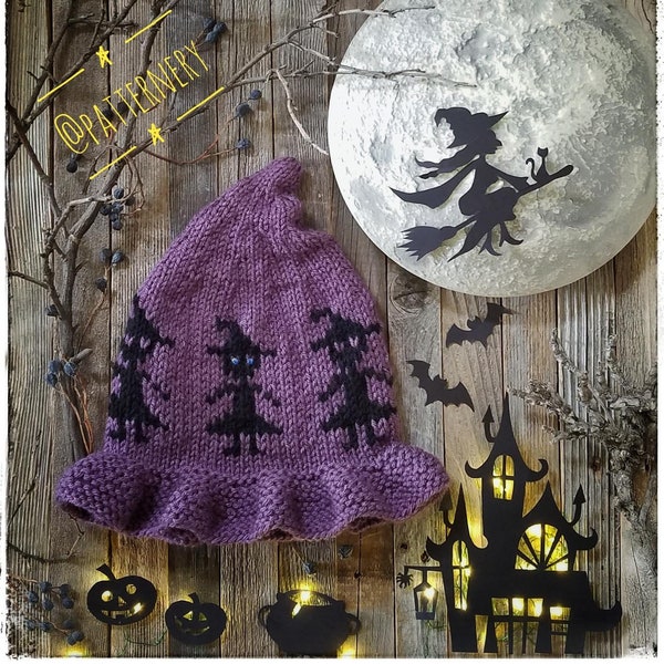 Knitting Pattern - Witch Hat Trick or Treat (Baby, Toddler, Child, Teen- Adult), 2 Looks in one, knitting instructions Pdf in English