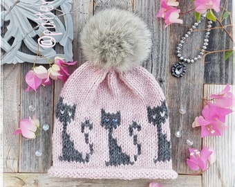 Knitting Pattern - Luna the Cat PIXIE or HAT (NB, Baby, Toddler, Child, Teen- Adult), 2 Looks in one, knitting instructions Pdf in English