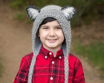 Wolf or Fox Ears Hooded Bonnet Knitting Pattern PDF. Sizes for NB, Baby, Toddler, Child, Adult. Original Designed Wolf hat Pattern. ENGLISH