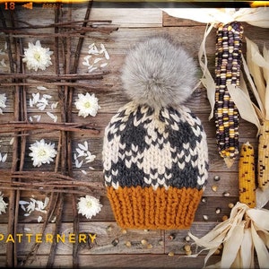 Super BULKY Plaid Hat &quot;Indian Corn&quot; Knitting Pattern Pdf. Buffalo Plaid Hat, Variety Rib, FLAT and ROUND. Nb up to Adult sizes in English
