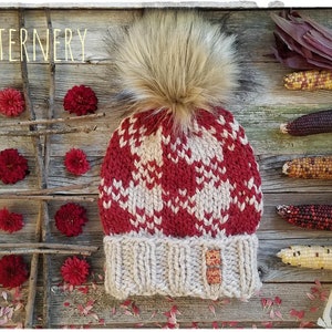 Super BULKY Plaid Hat &quot;Indian Corn&quot; Knitting Pattern Pdf. Buffalo Plaid Hat, Variety Rib, FLAT and ROUND. Nb up to Adult sizes in English