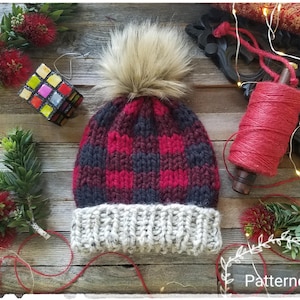 SUPER BULKY Plaid Hat pumpkin Pie Knitting Pattern Pdf. Knitted in the ...