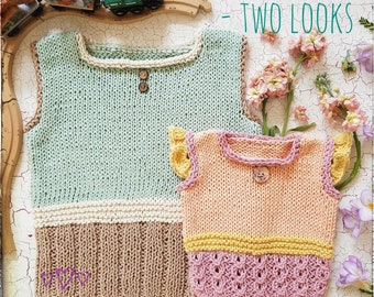 Girl or Boy Knitting Pattern PDF Vest in NB - 8 y.o. Sizes. Original Designed Unisex "Spring Bloom" Top Flat Knitted. ENGLISH language!