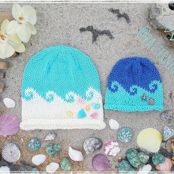 Knitting Pattern "Swirly waves" Beanie. Includes FLAT and ROUND Knitting Option. Sport Weight. Preemie - Adult sizes. English Language PDF.