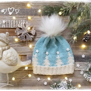 BULKY Christmas Trees Toque Knitting Pattern, Fair Isle Knit Hat, Bulky Pdf. Faux Fur Pom Instructions. Preemie up to Adult sizes. English