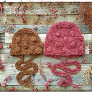 Knitting Pattern Pink Peppercorns Bobble Bonnet, NB 2 y.o. size, Photoprop Bonnet, FLAT knitted PDF image 1