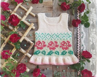 Knitting PATTERN Rose Trellis VEST or Tank instructions pdf. Sizes (baby, toddler, child) in Worsted weight yarn, Pdf in ENGLISH language