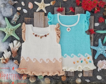 Knitting PATTERN - Jellyfish in a Waves (baby, toddler, child, teen, adult, XXL sizes), Instructions in ENGLISH language.