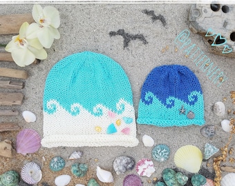 Knitting Pattern "Swirly waves" Beanie. Includes FLAT and ROUND Knitting Option. Sport Weight. Preemie - Adult sizes. English Language PDF.