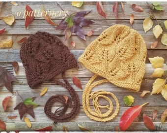 Knitting Pattern "Fall Leaf" Lace Bonnet, NB - 4 y.o. size, Photoprop Bonnet, FLAT knitted PDF, English language