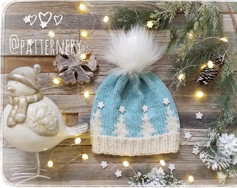 BULKY Christmas Trees Toque Knitting Pattern, Fair Isle Knit Hat, Bulky Pdf. Faux Fur Pom Instructions. Preemie up to Adult sizes. English