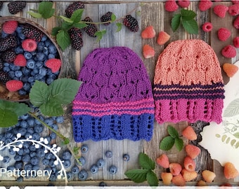 Boho "Berries" Lace Beanie Knitting Pattern PDF, NB up to Adult size Hat, Original Designed Lace Hat Pattern. PDF. English.
