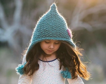 Beginner Knitting PATTERN - Simple Pixie Beanie Pattern PDF. Toddler, Child, Adult. Super Bulky, Easy to Knit Pixie in ENGLISH language