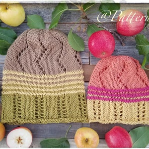 Baby up to Teen size Hat Original Designed Fun Citrus Lace Hat Pattern. Orange or Lemon Worsted Hat Flat and Round Knitting Pattern PDF