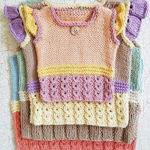 Girl or Boy Knitting Pattern PDF Vest in NB 8 y.o. Sizes. Original Designed Unisex Spring Bloom Top Flat Knitted. ENGLISH language image 6