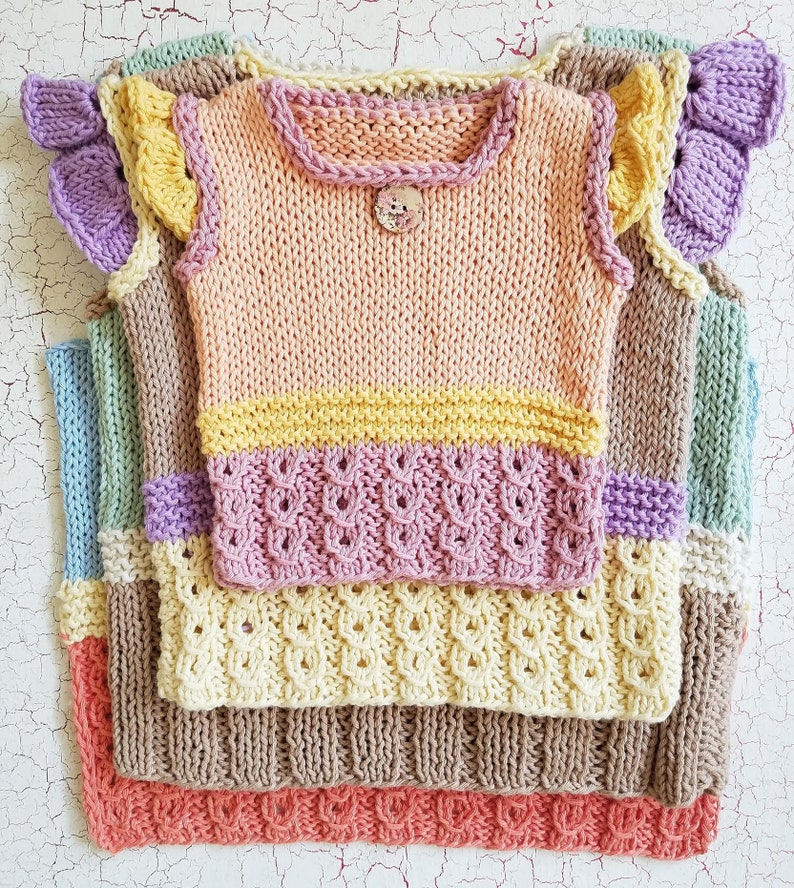 Girl or Boy Knitting Pattern PDF Vest in NB 8 y.o. Sizes. Original Designed Unisex Spring Bloom Top Flat Knitted. ENGLISH language image 6