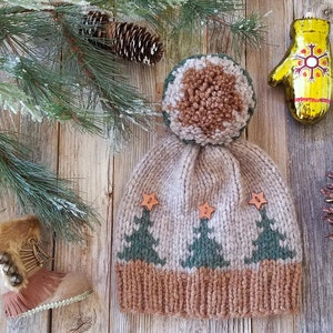 BULKY Christmas Trees Toque Knitting Pattern, Fair Isle Knit Hat, Bulky Pdf. Faux Fur Pom Instructions. Preemie up to Adult sizes. English image 8