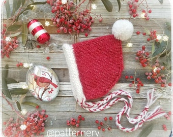 KNITTING PATTERN Simple PIXIE bonnet Pdf. Preemie up to 6 yo. Written in English, Flat knitted