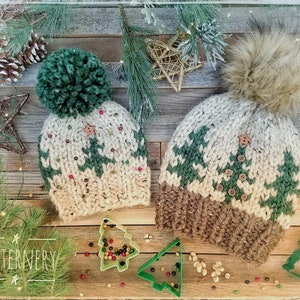 HAT Noel Trees Super Bulky Christmas Knitting Pattern Pdf. Two looks of Trees, NB to Adult in English, Hat ONLY image 9