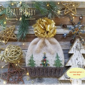 BULKY Christmas Trees Toque Knitting Pattern, Fair Isle Knit Hat, Bulky Pdf. Faux Fur Pom Instructions. Preemie up to Adult sizes. English image 5