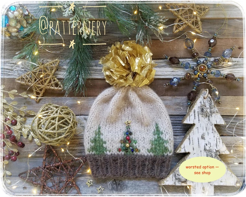 BULKY Christmas Trees Toque Knitting Pattern, Fair Isle Knit Hat, Bulky Pdf. Faux Fur Pom Instructions. Preemie up to Adult sizes. English image 5