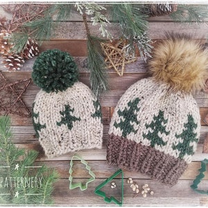 HAT Noel Trees Super Bulky Christmas Knitting Pattern Pdf. Two looks of Trees, NB to Adult in English, Hat ONLY image 2