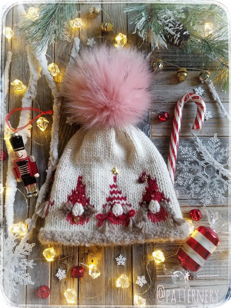 Knitting Pattern Pdf Jingle Gnomes Hat in Aran Yarn. Sizes Etsy