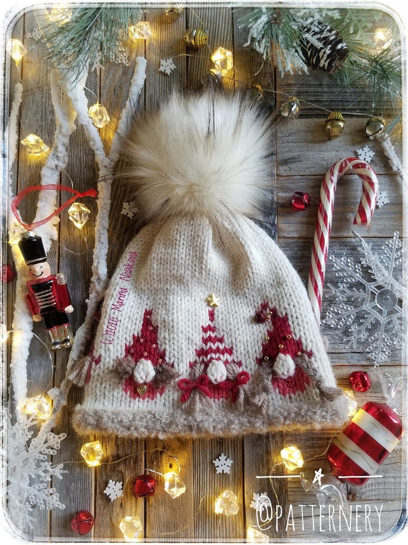 Knitting Pattern Pdf Jingle Gnomes Hat in Aran Yarn. Sizes Etsy