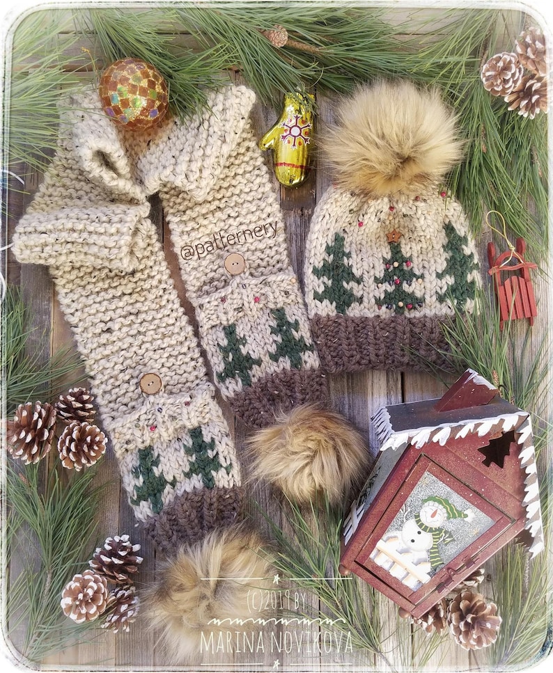 HAT Noel Trees Super Bulky Christmas Knitting Pattern Pdf. Two looks of Trees, NB to Adult in English, Hat ONLY image 4