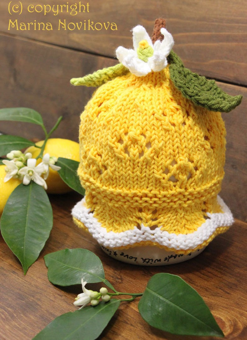 Baby up to Teen size Hat Original Designed Fun Citrus Lace Hat Pattern. Orange or Lemon Worsted Hat Flat and Round Knitting Pattern PDF