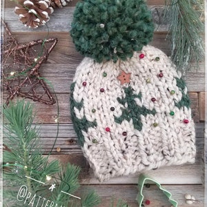 HAT Noel Trees Super Bulky Christmas Knitting Pattern Pdf. Two looks of Trees, NB to Adult in English, Hat ONLY image 5