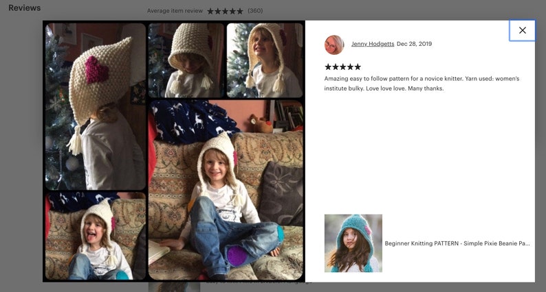 May include: A crochet pattern for a simple pixie beanie with a heart detail. The pattern is shown in multiple photos of children wearing the beanie. The pattern is described as easy to follow and perfect for beginner knitters.