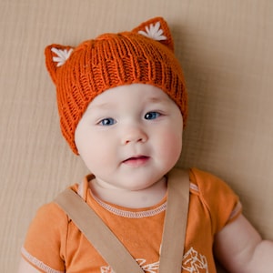 BREIEN PATROON Eenvoudige Kitten of Fox Ears Beanie Nb, Baby, Peuter, Kind, Volwassene Plat en rond Instructie, Pdf in het ENGELS Taal. afbeelding 3