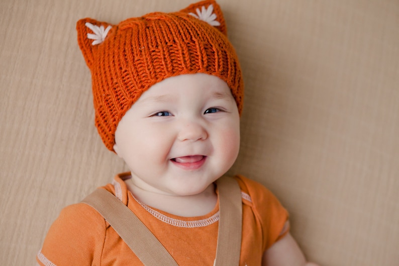 BREIEN PATROON Eenvoudige Kitten of Fox Ears Beanie Nb, Baby, Peuter, Kind, Volwassene Plat en rond Instructie, Pdf in het ENGELS Taal. afbeelding 10