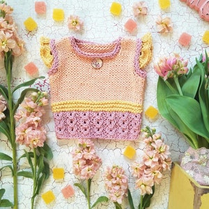 Girl or Boy Knitting Pattern PDF Vest in NB 8 y.o. Sizes. Original Designed Unisex Spring Bloom Top Flat Knitted. ENGLISH language image 4