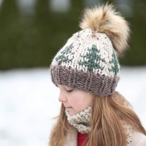 HAT Noel Trees Super Bulky Christmas Knitting Pattern Pdf. Two looks of Trees, NB to Adult in English, Hat ONLY image 3
