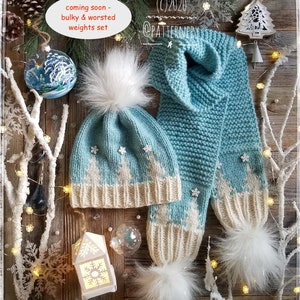 BULKY Christmas Trees Toque Knitting Pattern, Fair Isle Knit Hat, Bulky Pdf. Faux Fur Pom Instructions. Preemie up to Adult sizes. English image 7