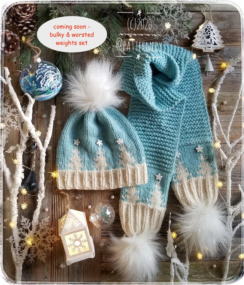 BULKY Christmas Trees Toque Knitting Pattern, Fair Isle Knit Hat, Bulky Pdf. Faux Fur Pom Instructions. Preemie up to Adult sizes. English image 7