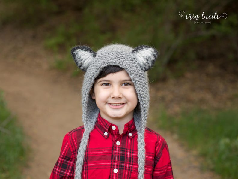 Wolf or Fox Ears Hooded Bonnet Knitting Pattern PDF. Sizes for NB, Baby, Toddler, Child, Adult. Original Designed Wolf hat Pattern. ENGLISH image 1