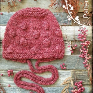 Knitting Pattern Pink Peppercorns Bobble Bonnet, NB 2 y.o. size, Photoprop Bonnet, FLAT knitted PDF image 3