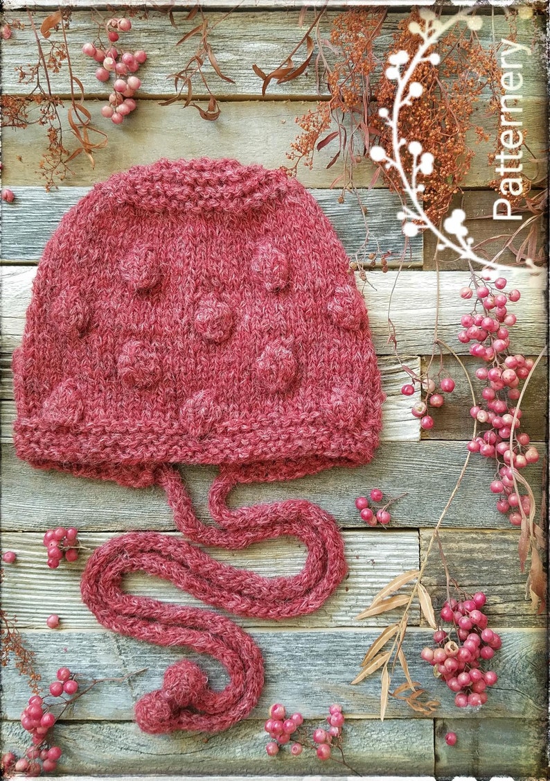 Knitting Pattern Pink Peppercorns Bobble Bonnet, NB 2 y.o. size, Photoprop Bonnet, FLAT knitted PDF image 3