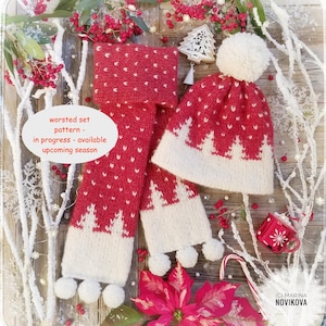 BULKY Christmas Trees Toque Knitting Pattern, Fair Isle Knit Hat, Bulky Pdf. Faux Fur Pom Instructions. Preemie up to Adult sizes. English image 3