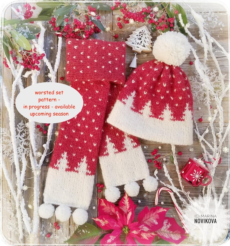 BULKY Christmas Trees Toque Knitting Pattern, Fair Isle Knit Hat, Bulky Pdf. Faux Fur Pom Instructions. Preemie up to Adult sizes. English image 3