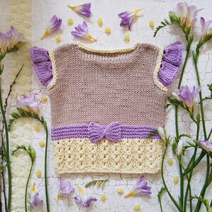 Girl or Boy Knitting Pattern PDF Vest in NB 8 y.o. Sizes. Original Designed Unisex Spring Bloom Top Flat Knitted. ENGLISH language image 3