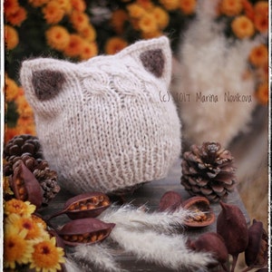KNITTING PATTERN - Simple Kitten or Fox Ears Beanie (Nb, Baby, Toddler, Child, Adult) - Flat and Round Instruction, Pdf in ENGLISH Language.