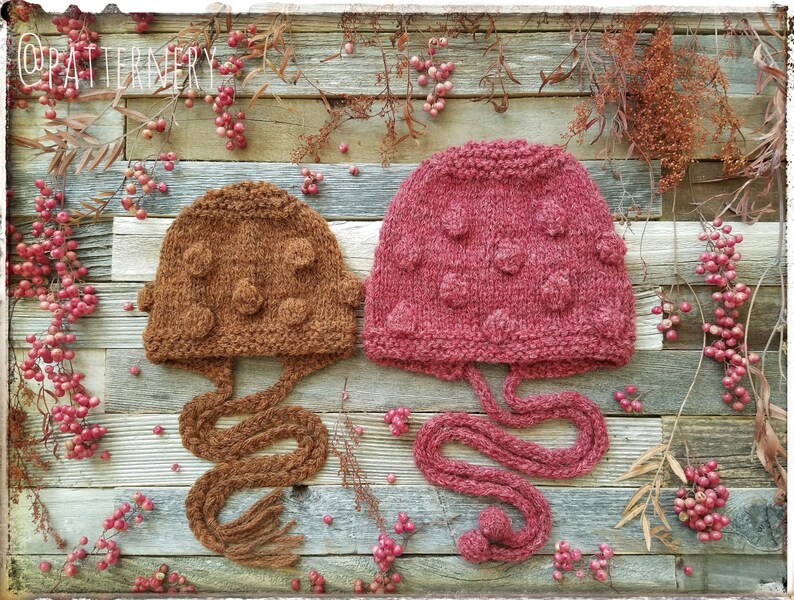 Knitting Pattern Pink Peppercorns Bobble Bonnet, NB 2 y.o. size, Photoprop Bonnet, FLAT knitted PDF image 1