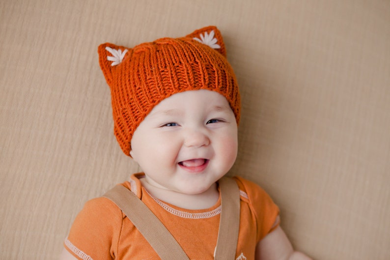 BREIEN PATROON Eenvoudige Kitten of Fox Ears Beanie Nb, Baby, Peuter, Kind, Volwassene Plat en rond Instructie, Pdf in het ENGELS Taal. afbeelding 7